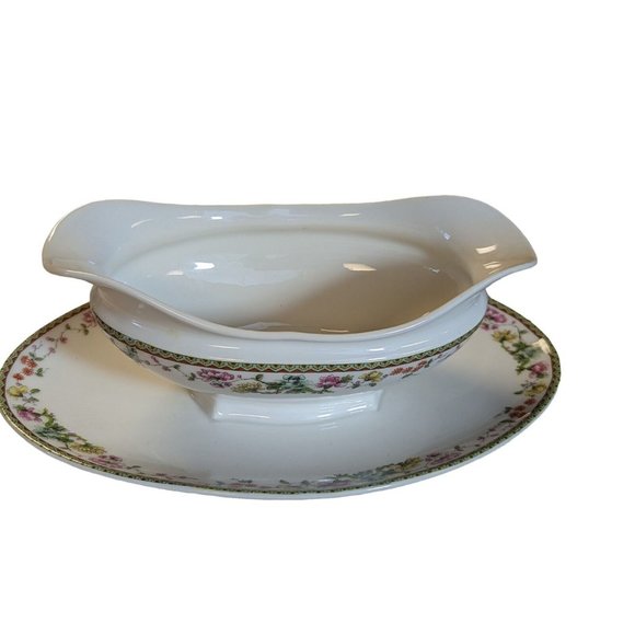 T&V Tressemanes & Vogt Limoges 6701 China Gold Pink Flowers - GRAVY BOAT - Picture 4 of 7